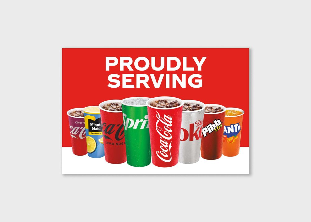 Proudly Serving fountain cups sign, 12 × 8 in