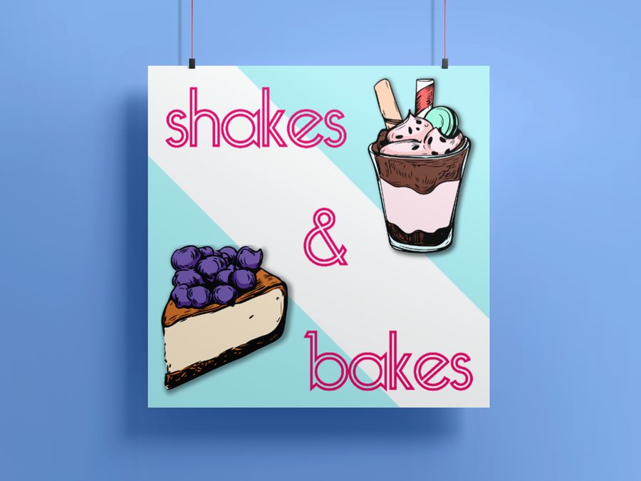 Splotchy sign template: Shakes and Bakes bakery design