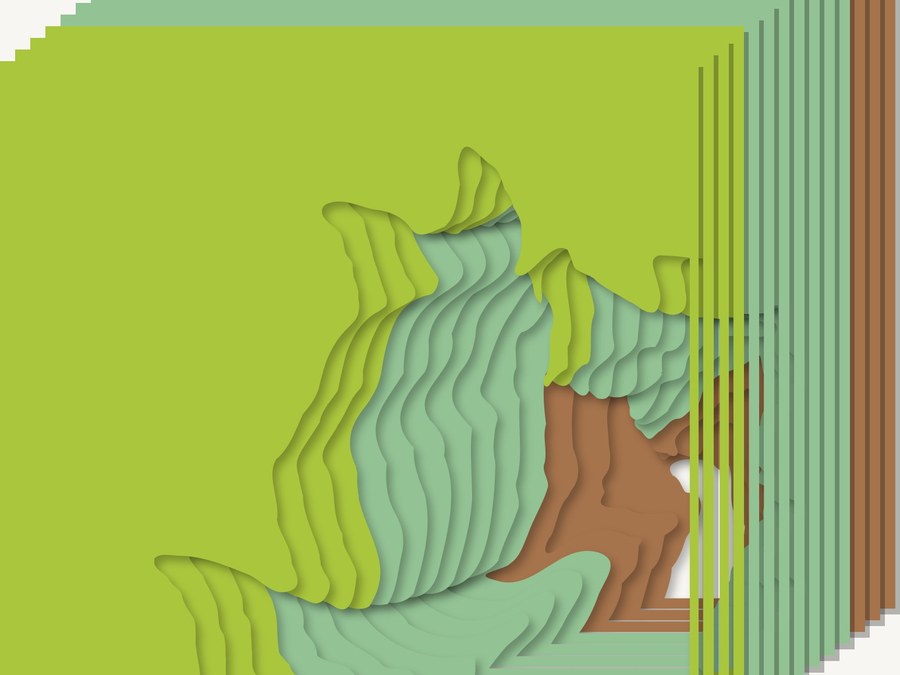 Step 2 — the illustration separated into individual SVG cut layers, shown exploded to reveal each elevation band